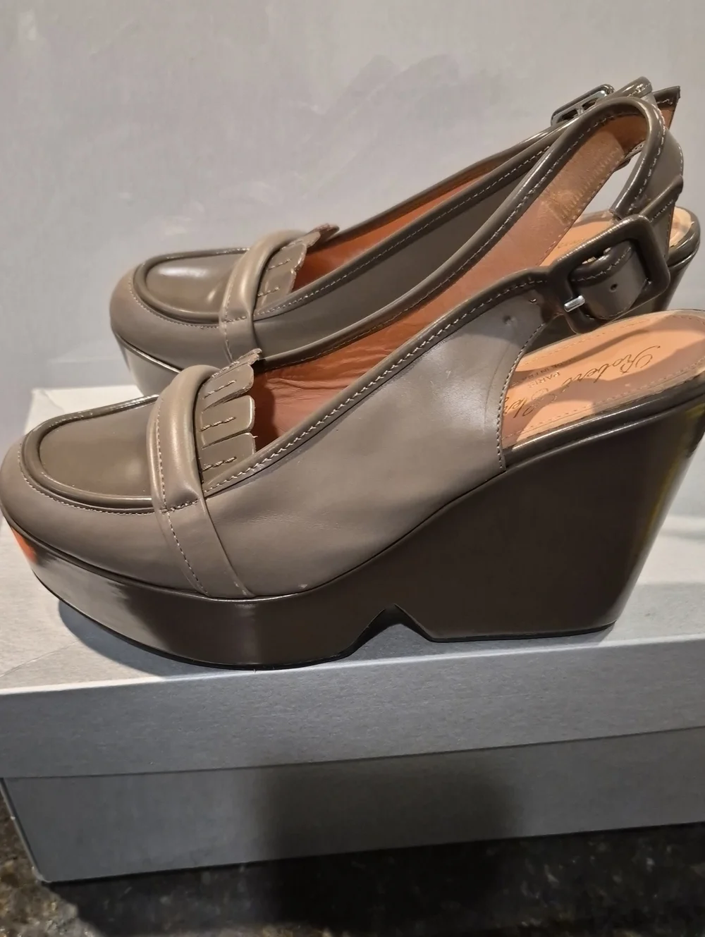 Robert Clergerie Grey Platform Slingback Wedges